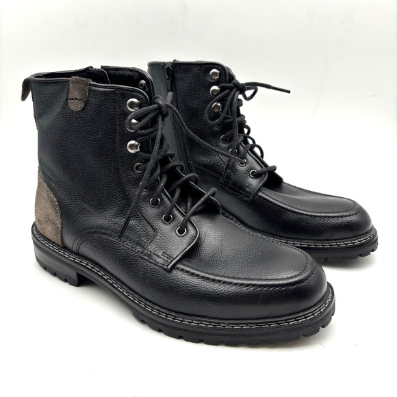 NEW Steve Madden P-STYLEN Black Leather Moc Toe Lace Up Zip Boots Men 7B main image 9
